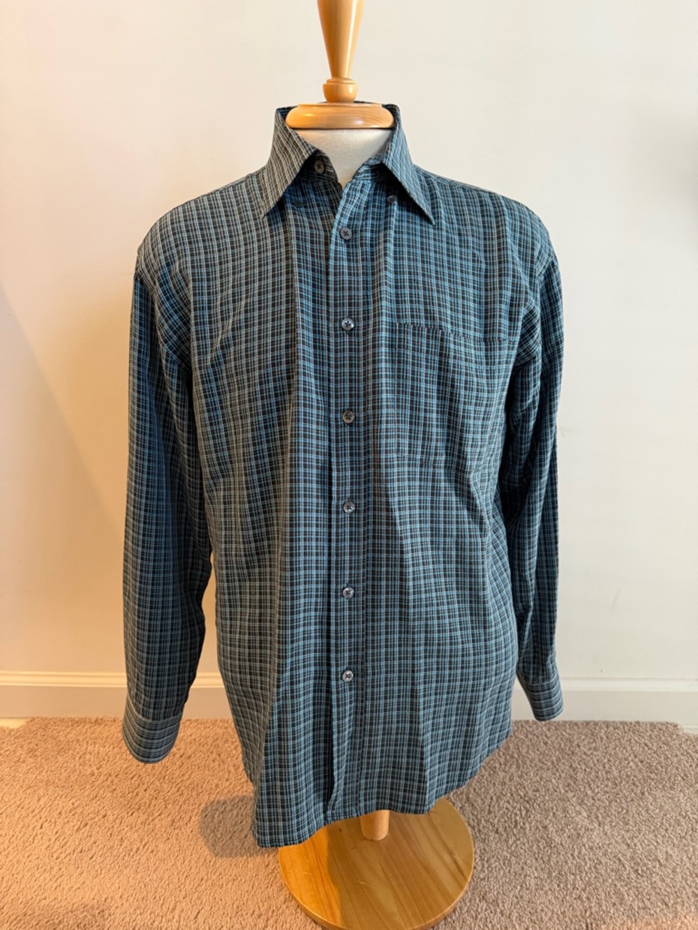 Bugatchi Men's Teal and Navy Plaid Button-Down Shirt
